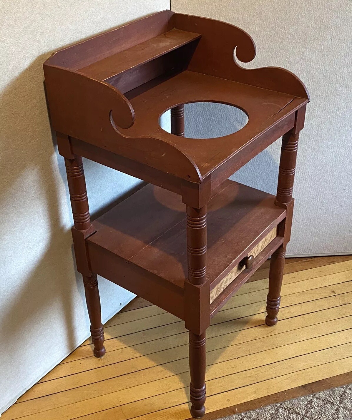 Antique Washstand w Birdseye Maple Drawer 19th Century Sheraton Style Classical