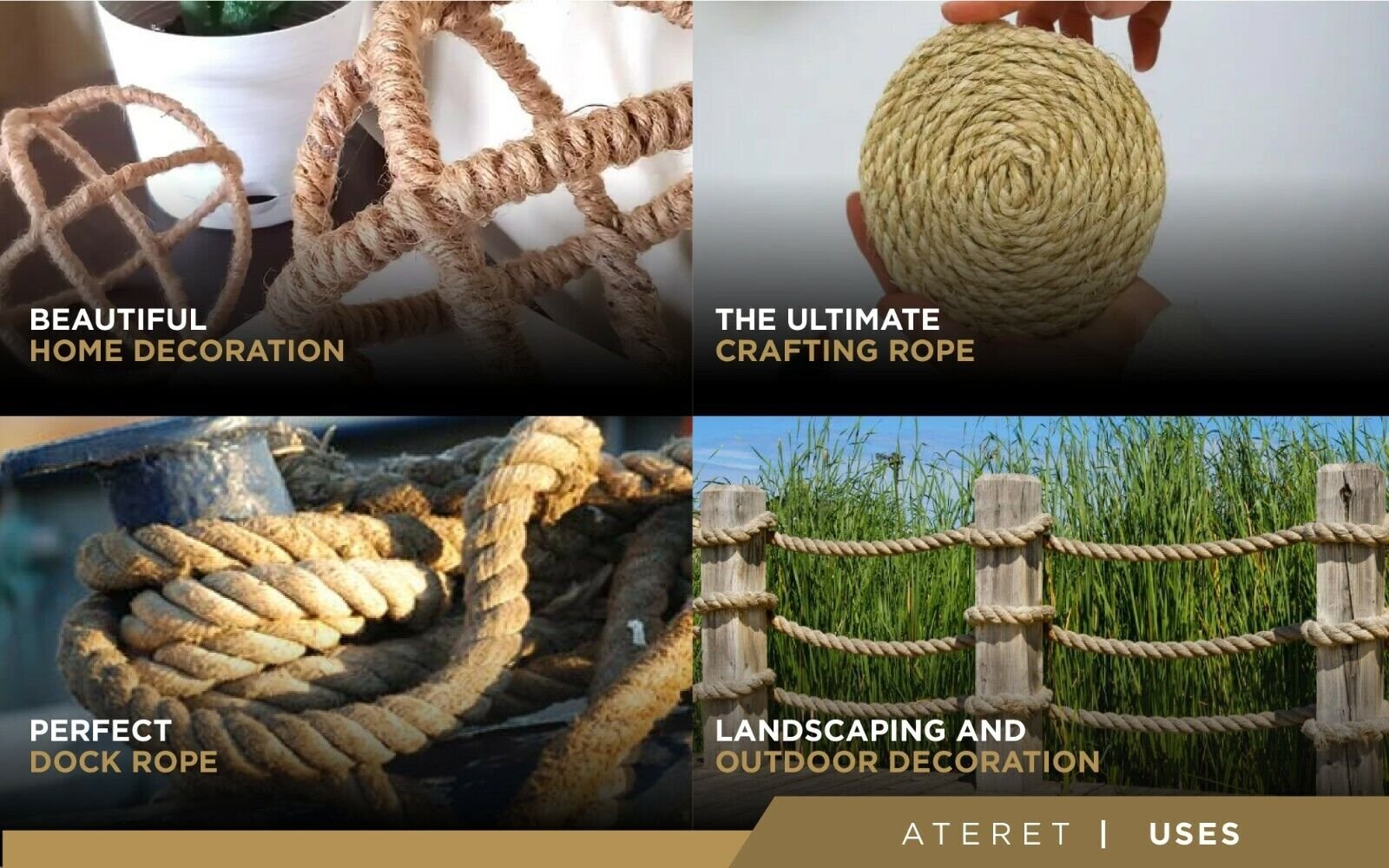 ATERET Twisted ProManila Rope Cordage I UnManila 3 Strand Synthetic Various Size