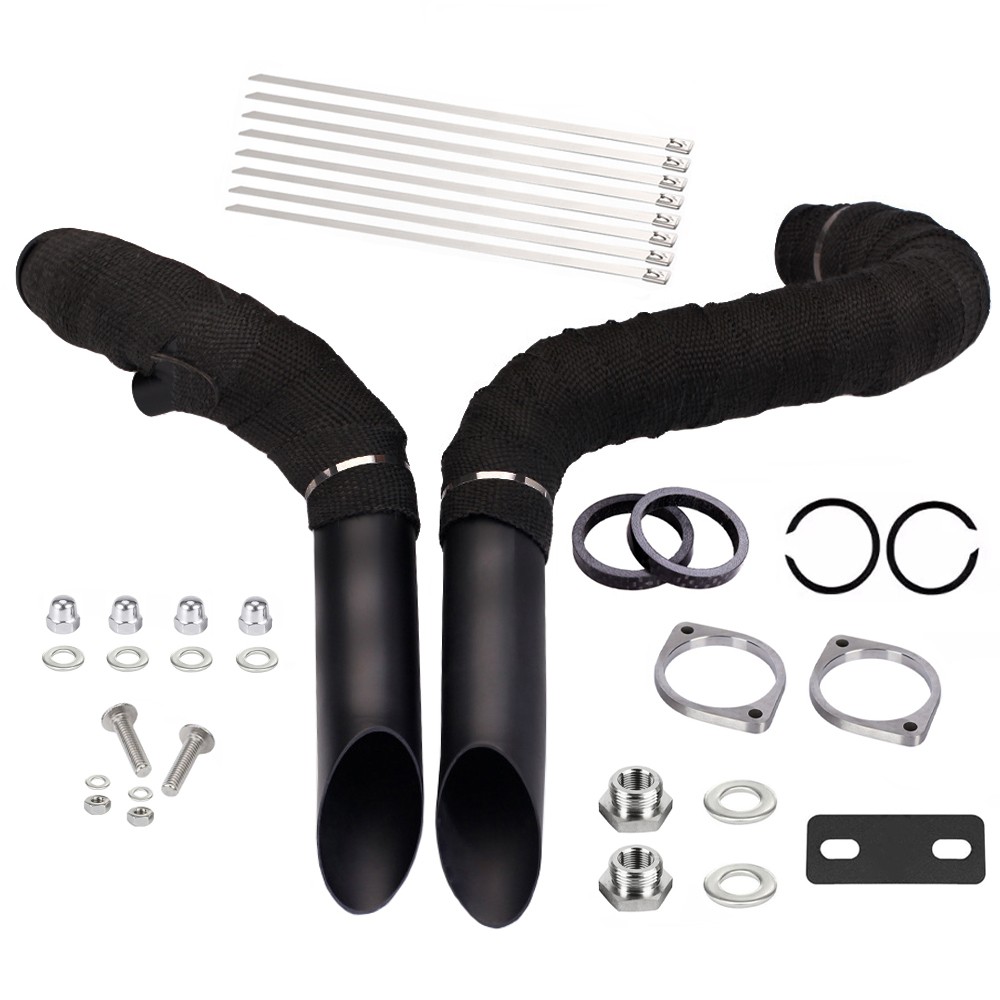 2" O.D LAF Exhaust Pipes w/ Flange Kits for Harley Sportster Dyna Black