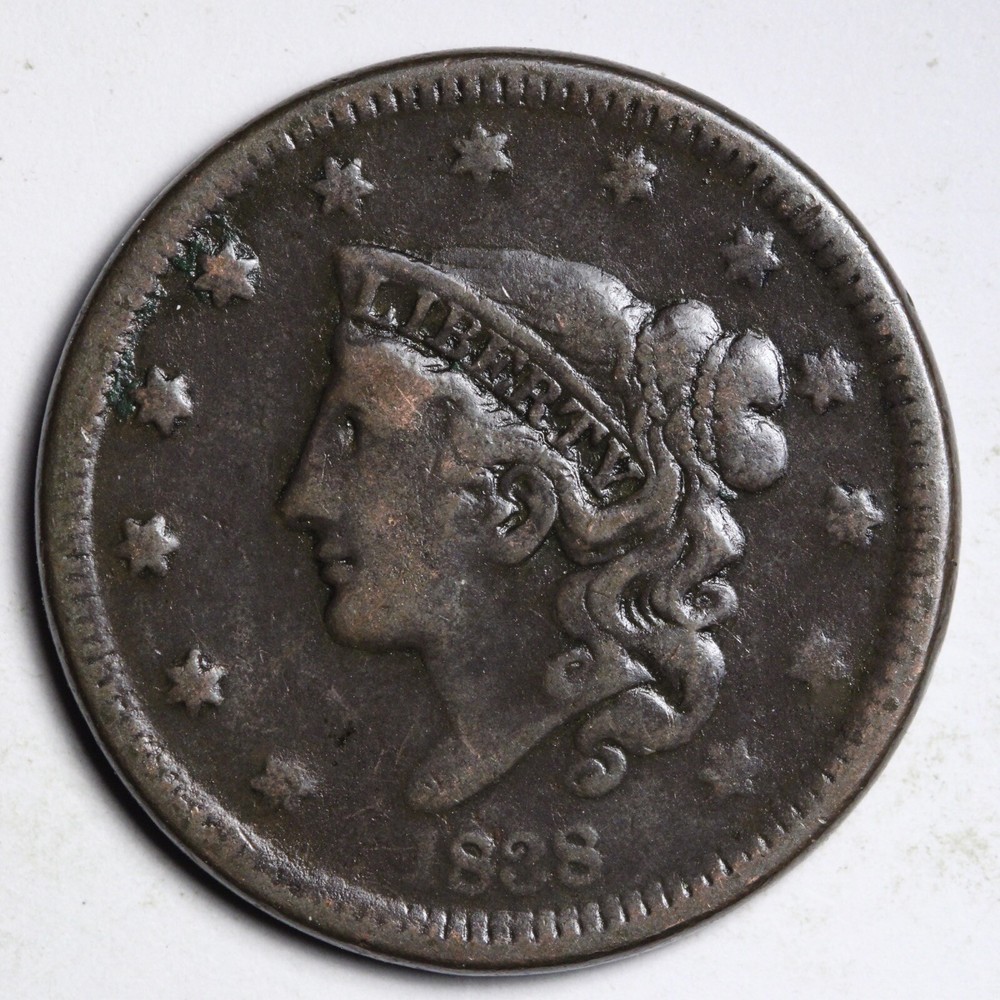 1838 Coronet Head Large Cent CHOICE FINE E226 ACH