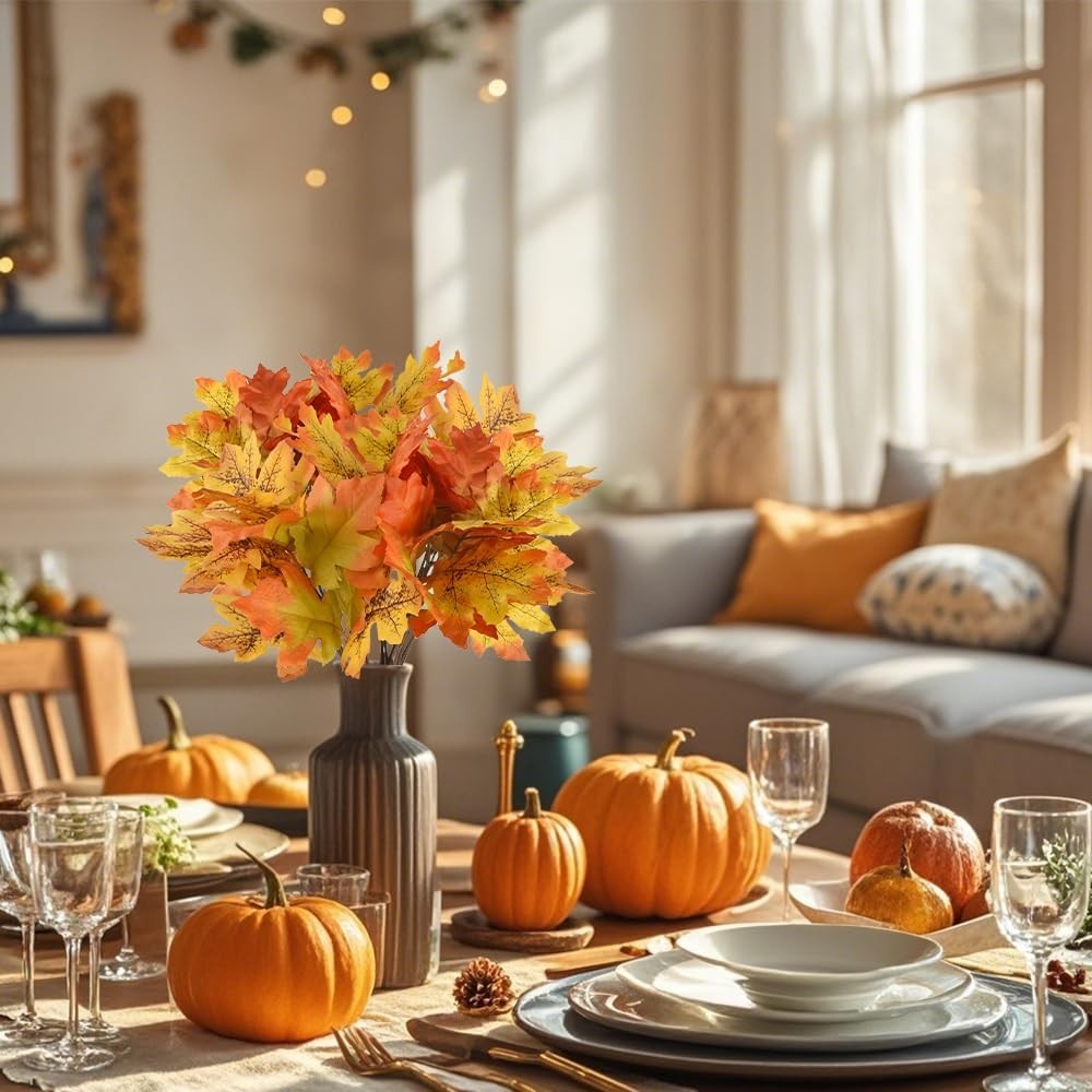 Artificial Maple Leaves Branches, 20 Pcs Fall for Orange