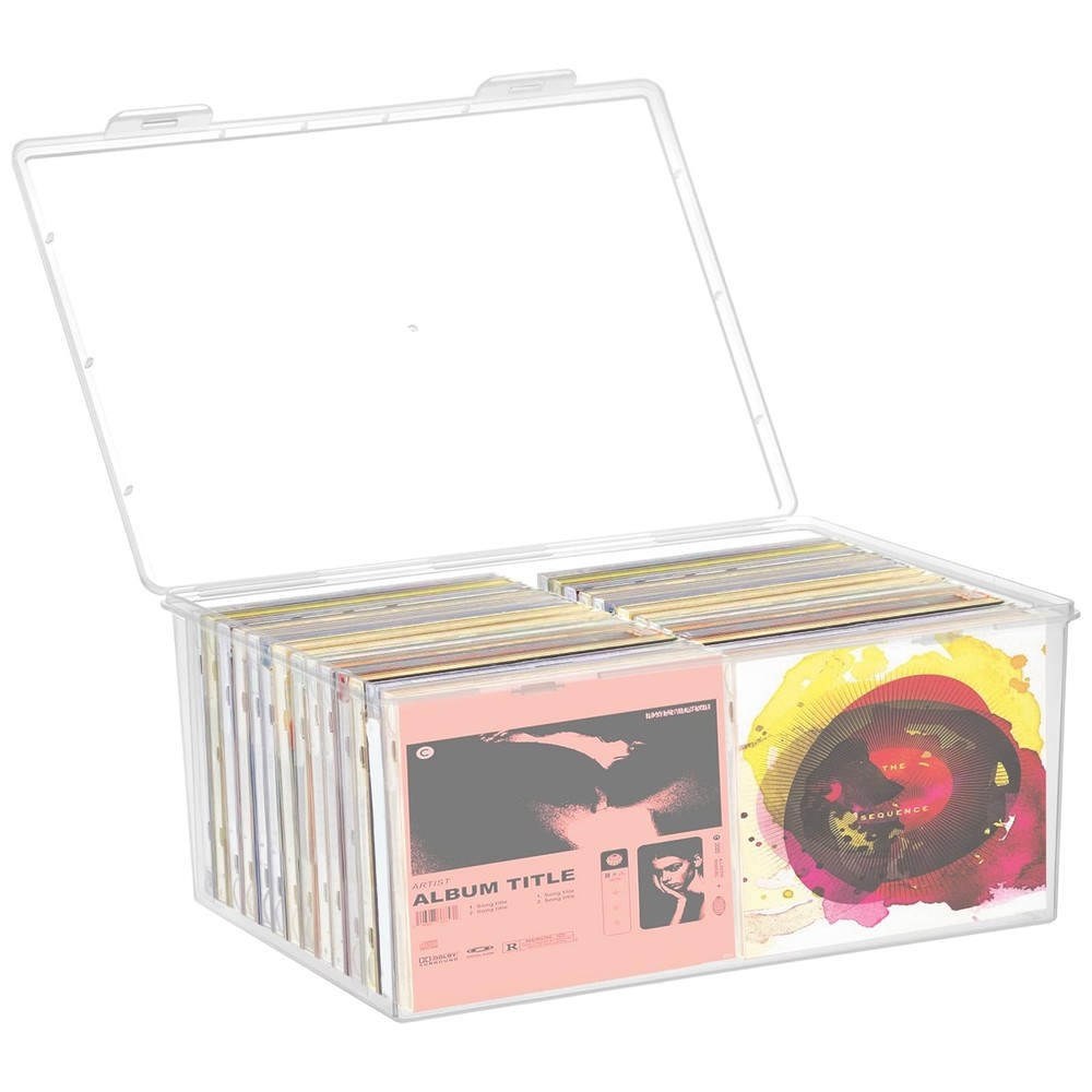 Stackable Clear Plastic CD Organizer,11.9"x 8.5"CD Storage Box, Clear CD Hold...