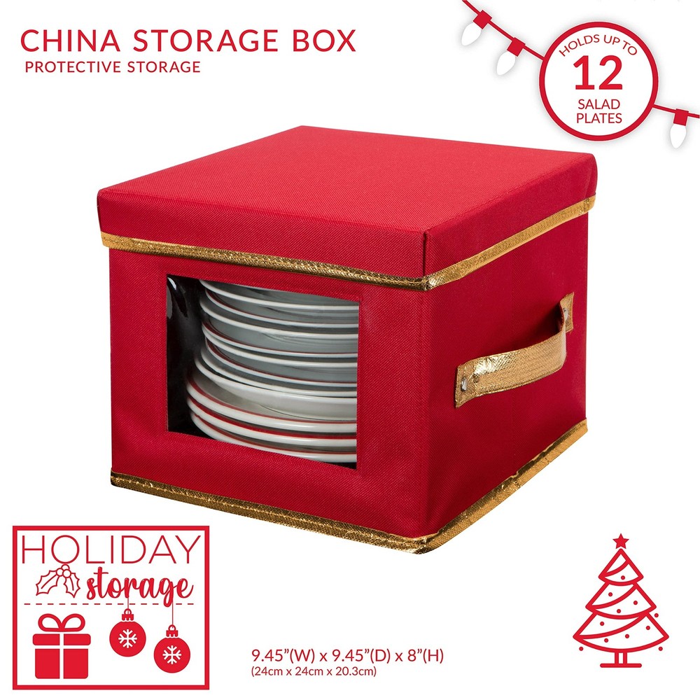 Simplify Holiday Salad Plate Dinnerware Storage Box | 9.45 Inch | Medium, Red