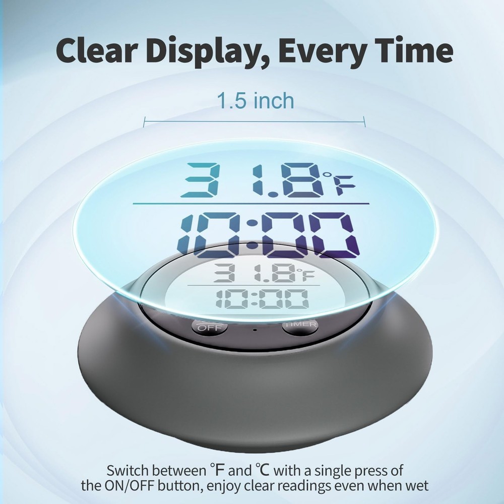 Silicone Cover Ice Bath Thermometer with Timer, Waterproof Floating Gray