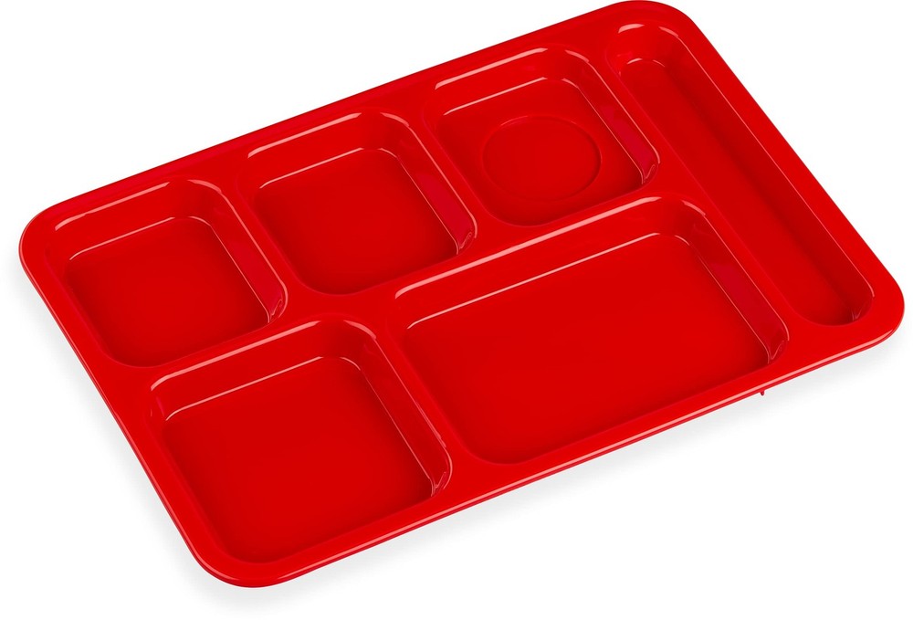 P614R05 Right-Hand 6-Compartment Polypropylene Tray 10" x 14" Red