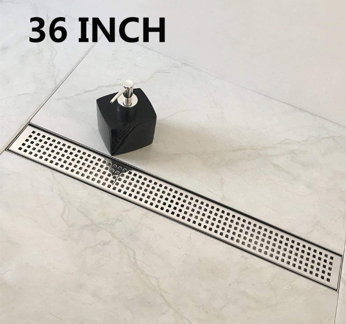 Neodrain 36-Inch Chrome Linear Shower Drain Removable Quadrato Pattern Grate