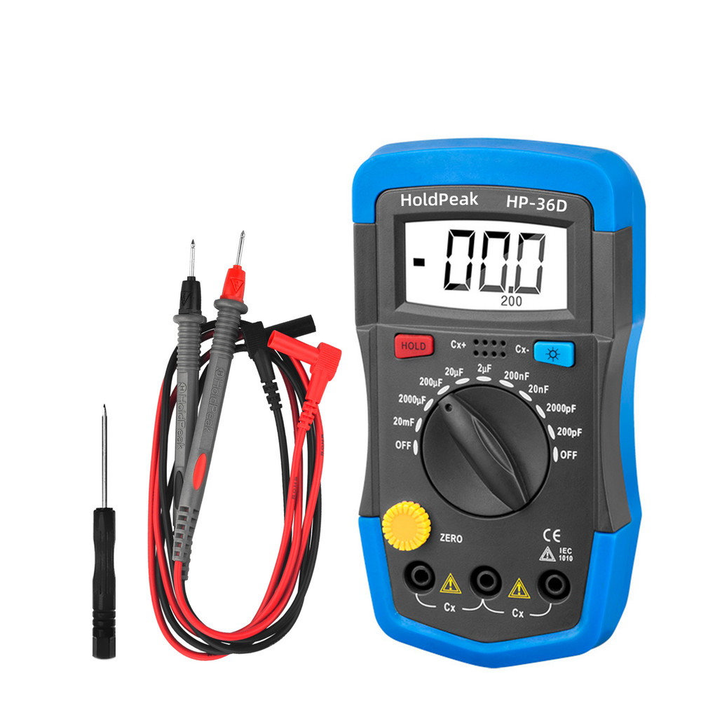 HoldPeak Capacitance Meter Mini Capacitor Tester Handheld 200pF-20mF Data Hold