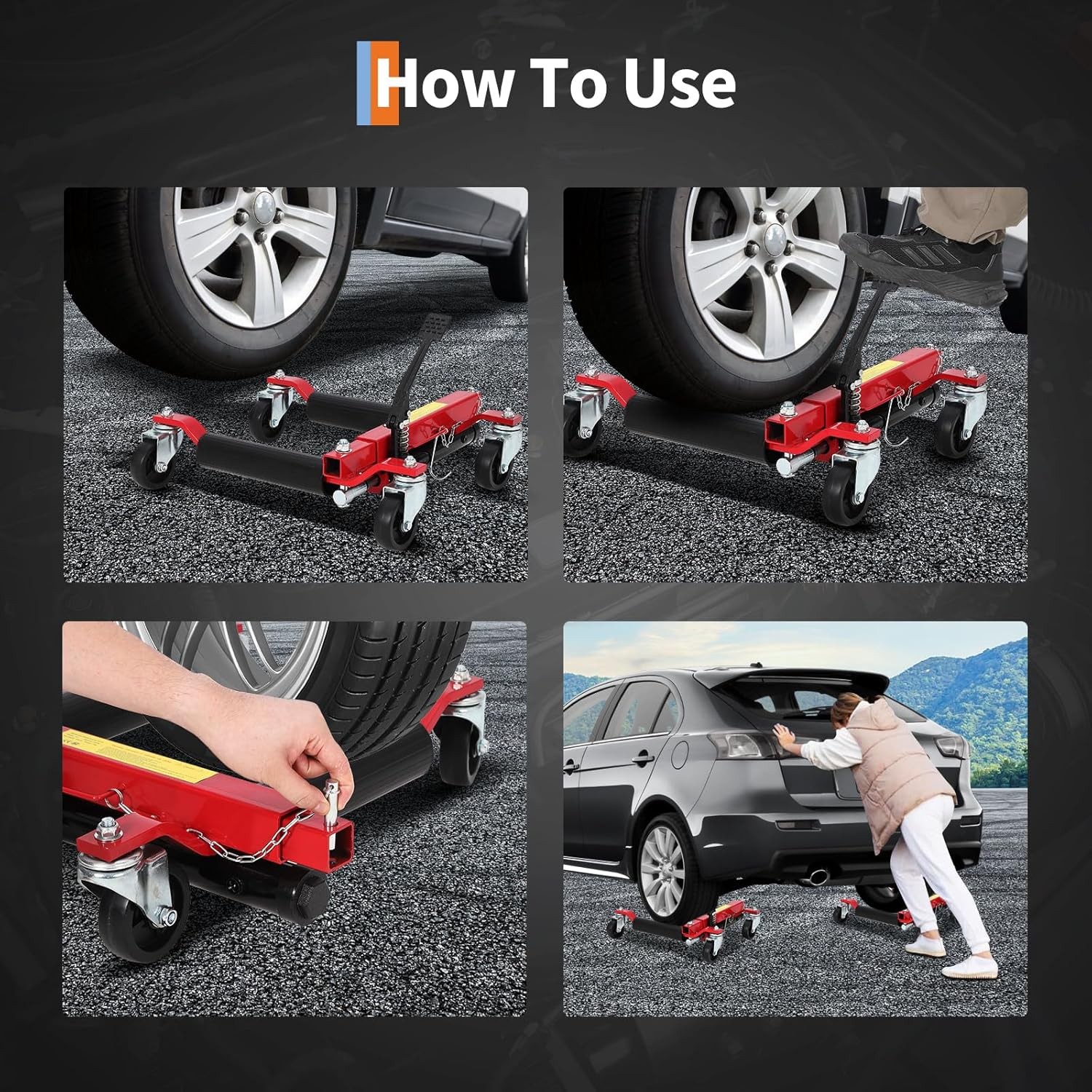 2 Hydraulic Wheel Dollies, 1500LB Capacity Each for Vehicle Moving & Tire Change