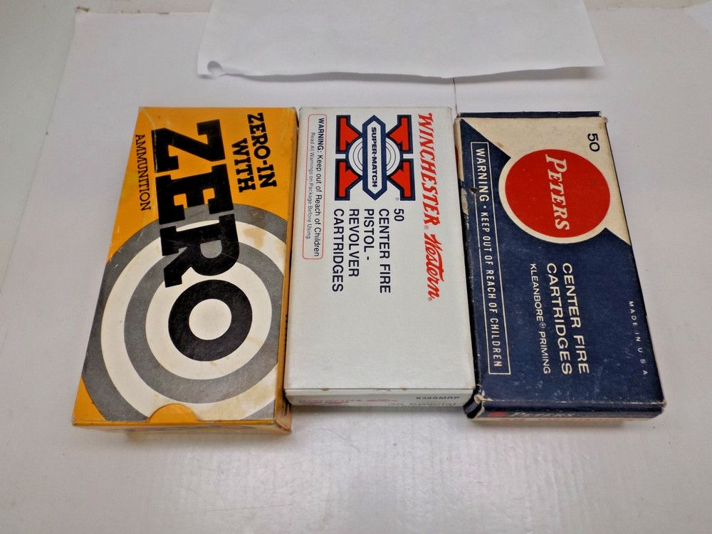 3 Empty Vintage Ammo Boxes Zero - Peters - Winchester -- Two inserts 38 Special