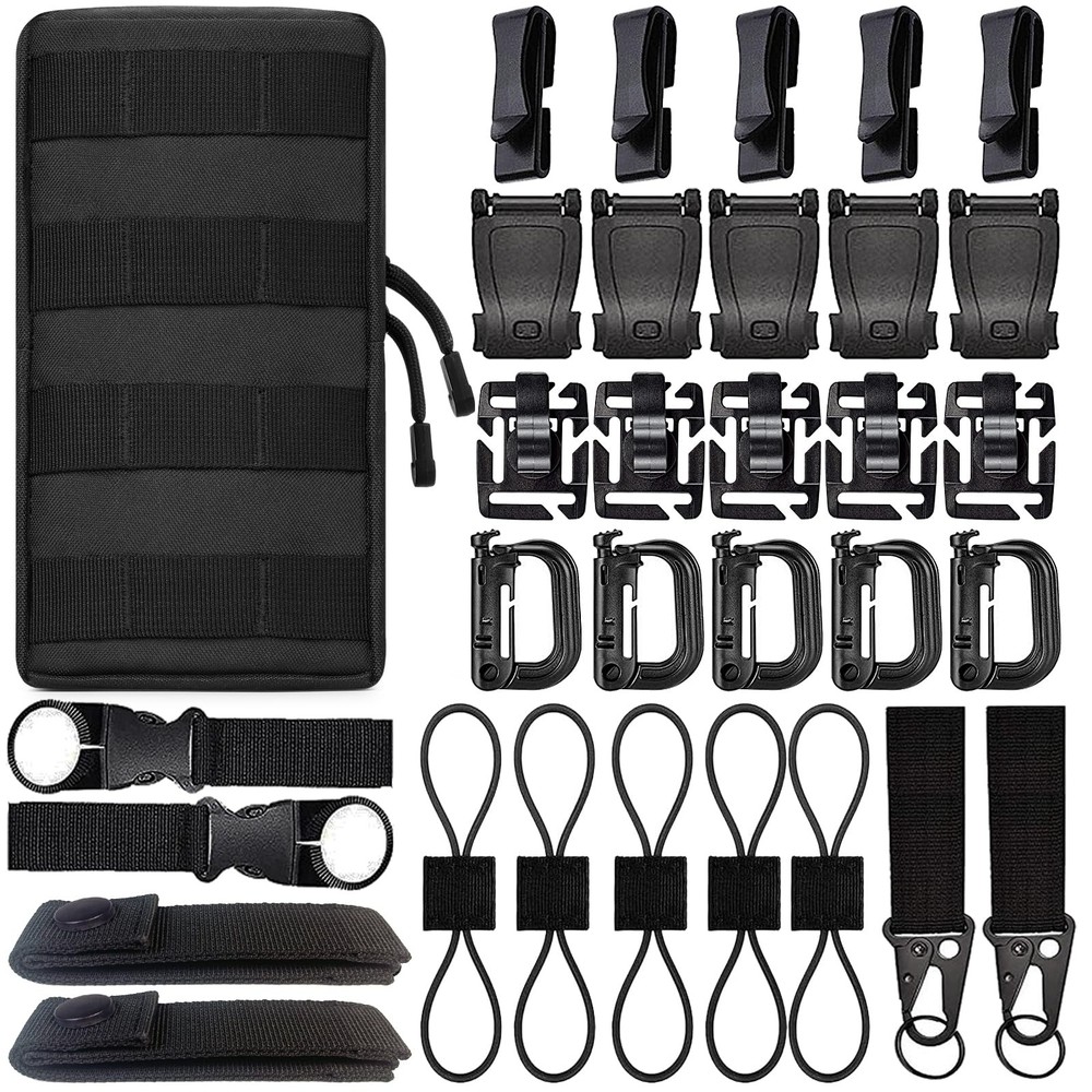 32PCS Molle Accessories Kit, Tactical Backpack Attachment Set with Key black