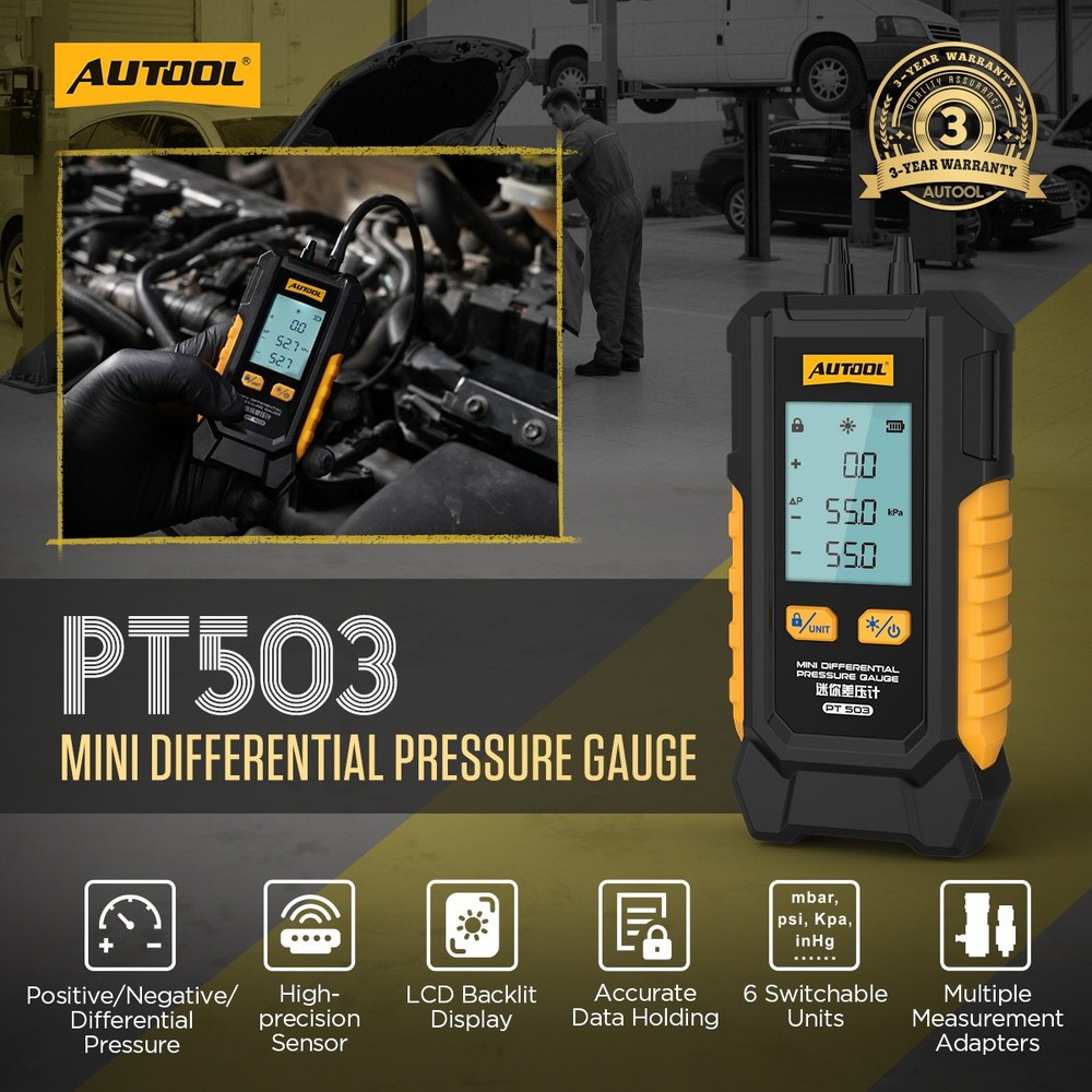 Digital Hvac Manometer Gas Pressure Tester For Engine Intake Brake System Ect