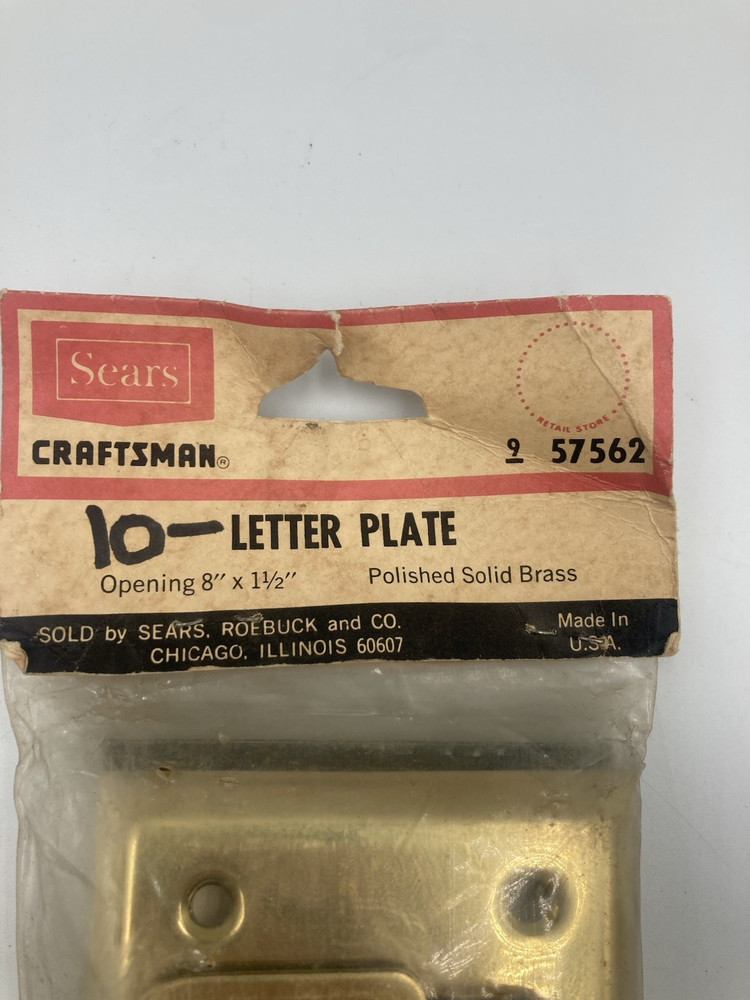 Craftsman Letter Plate Solid Brass Large 8"x1 1/2" Opening NOS