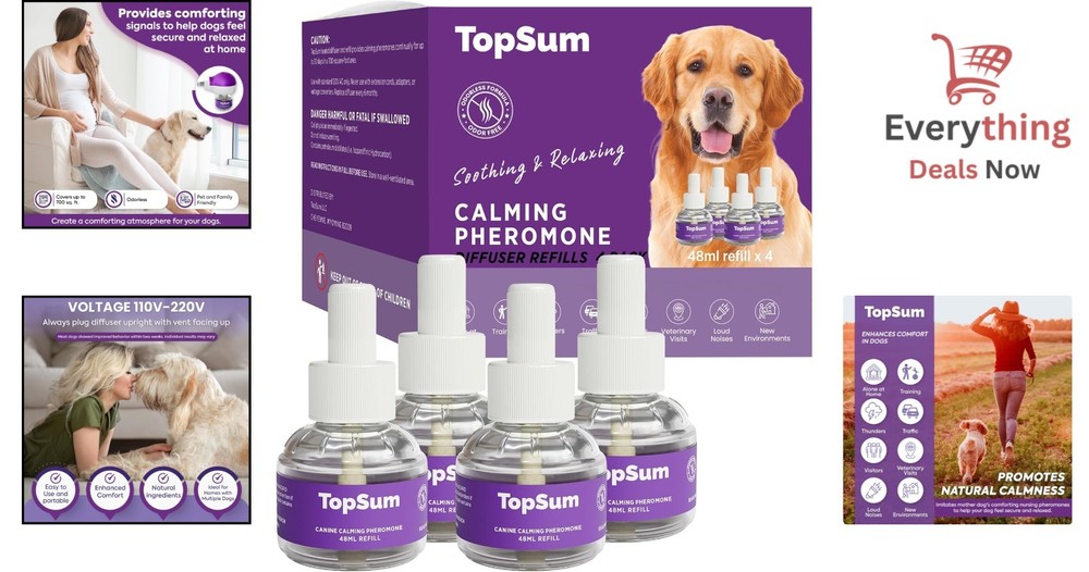 4 Pack Dog Appeasing Pheromone Diffuser Refills - Safe, Effective Anxiety Relief