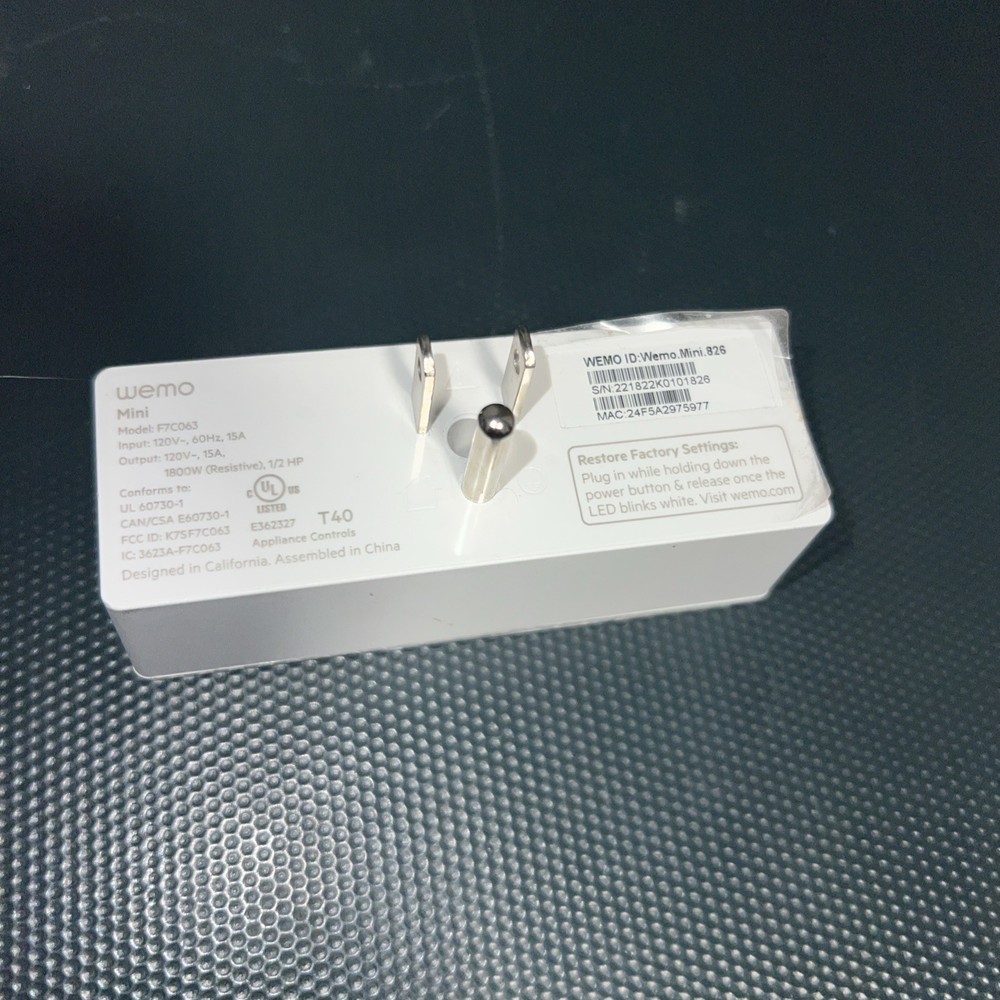 Wemo Mini Smart Outlet Plug F7C063