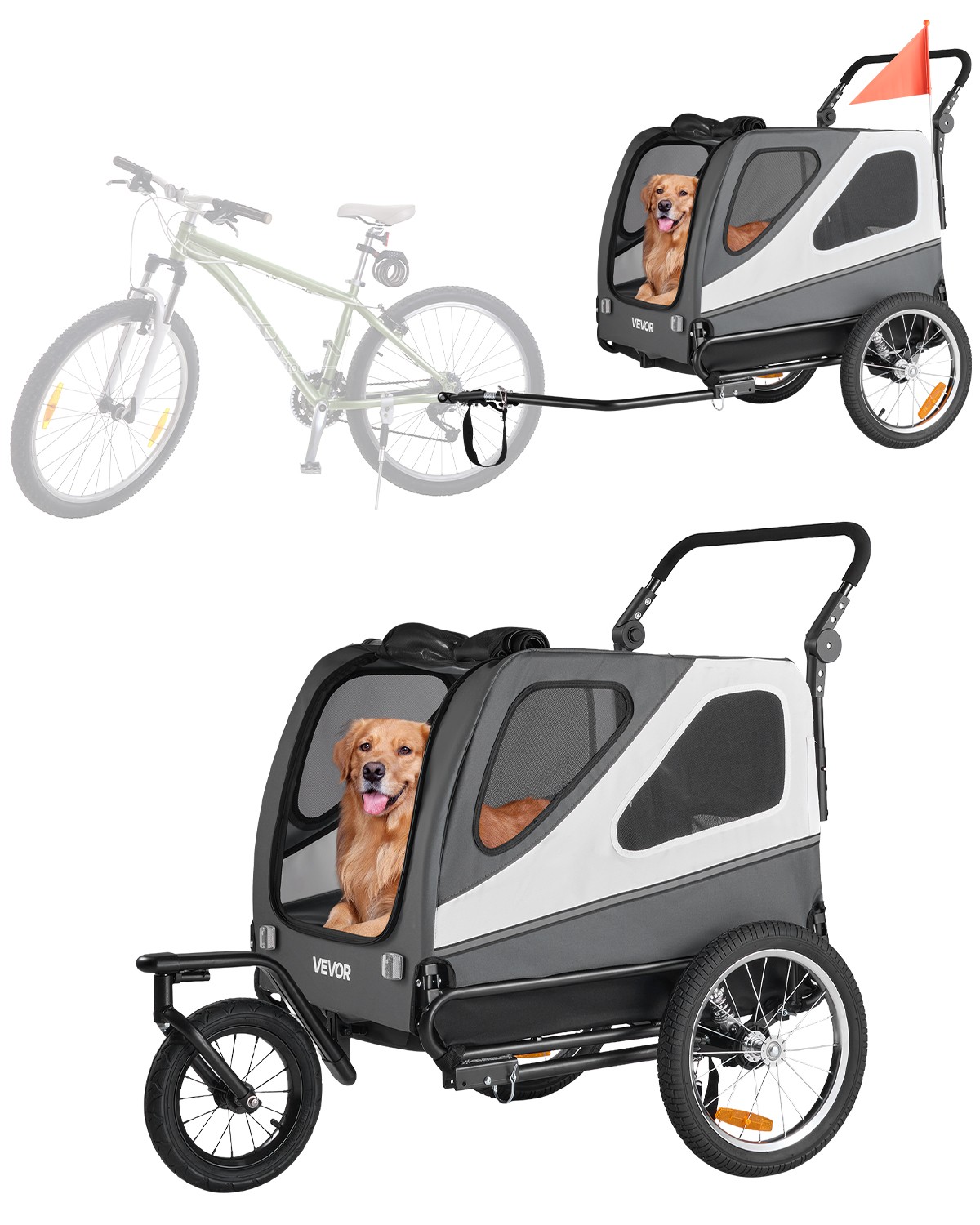 VEVOR Dog Bike Trailer Pet Bicycle Trailer & Stroller 100 lbs Water Resistant