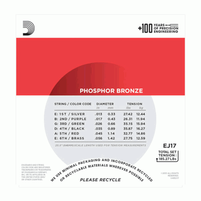 D'Addario EJ17 Phosphor Bronze, Medium 13-56 Acoustic Guitar Strings