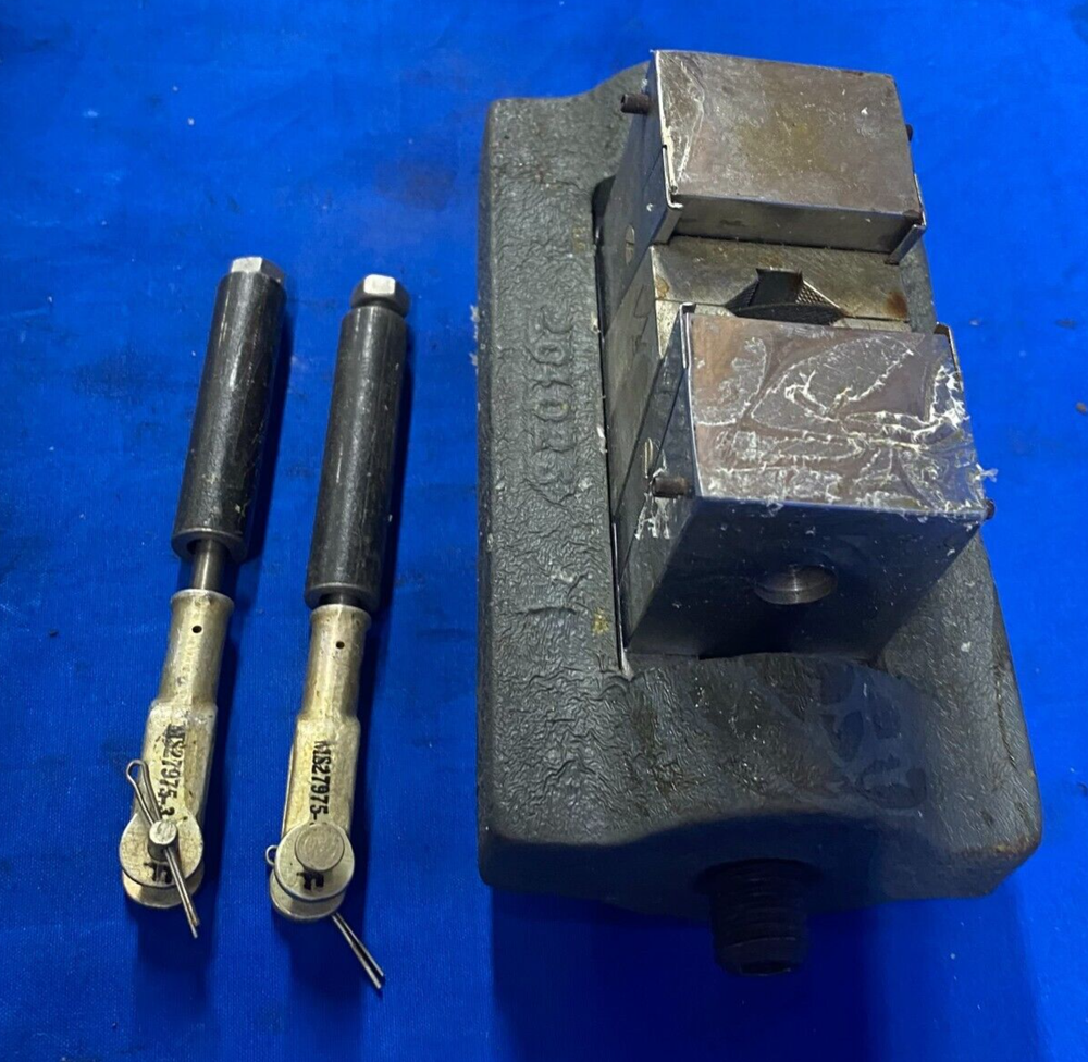 VINTAGE VISE 204026 WITH TWO CELVIS FORK END HANDLES MS27975-3 OAD: 7-1/2"X4"x4"