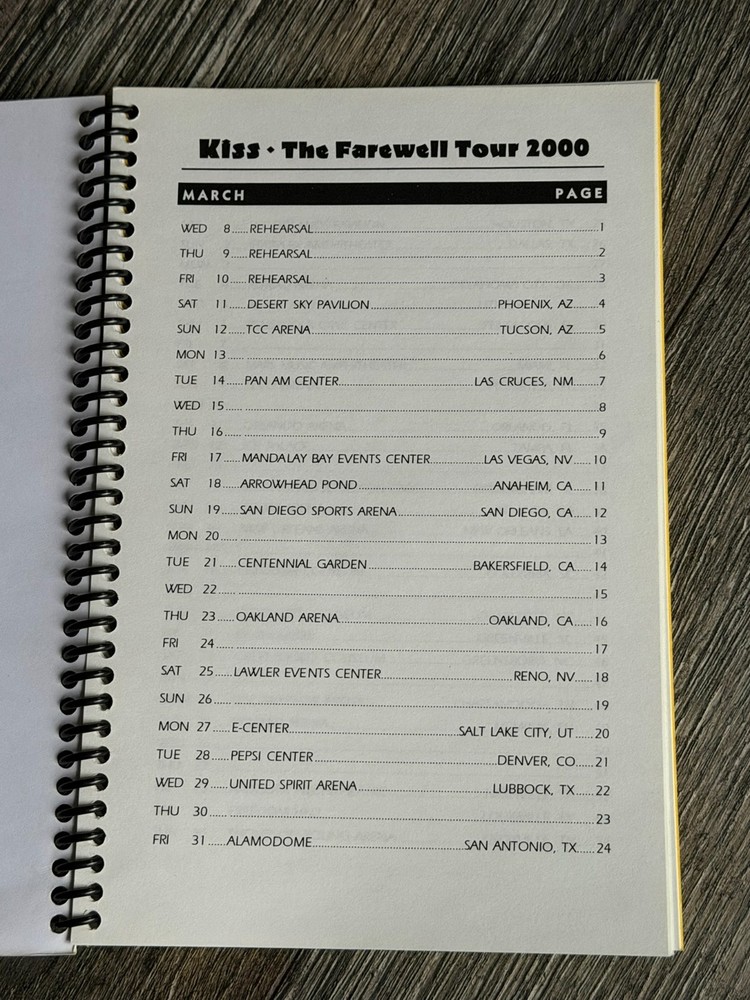 KISS Tour Itinerary Book Farewell Concert Tour 2000 Vintage Kiss Memorabilia A