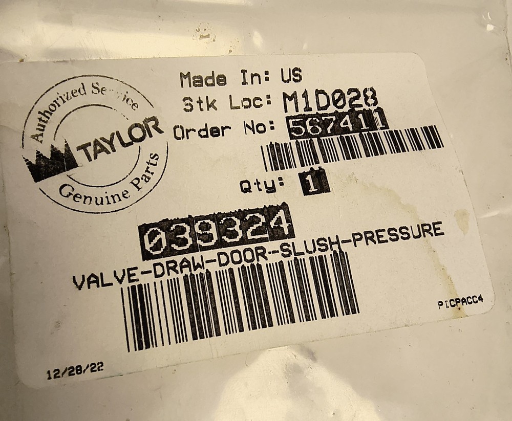 Taylor 039324 Draw Valve, Slush Door