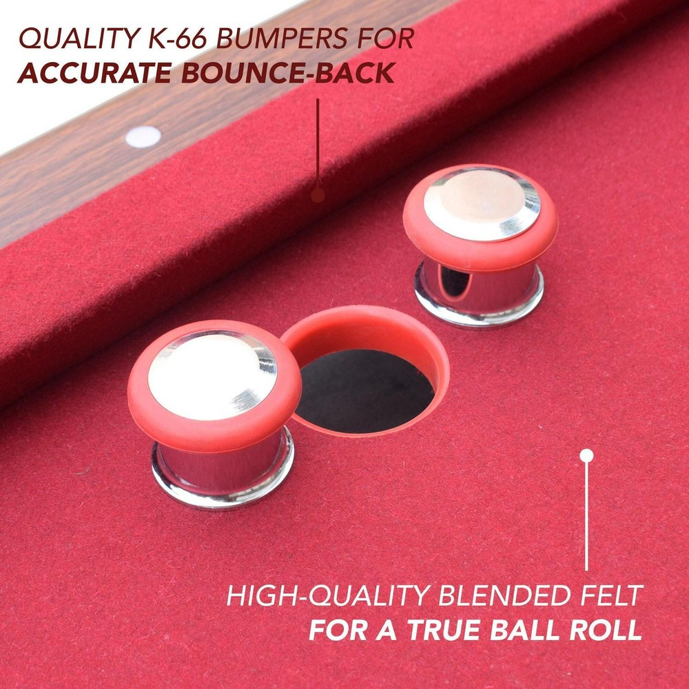 Bumper Pool Table with Walnut Finish and Red Felt - Includes Reversible Tabletop