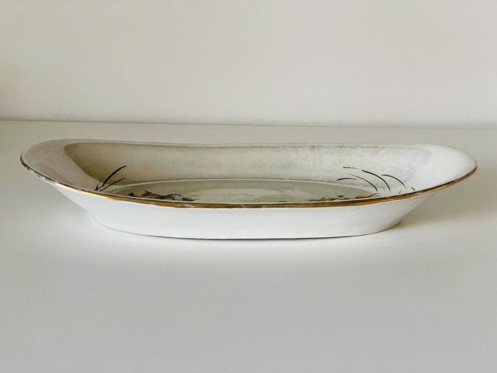 TK Czechoslovakia Hand Painted Lusterware Bread Celery Dish Iridescent Oval Dish