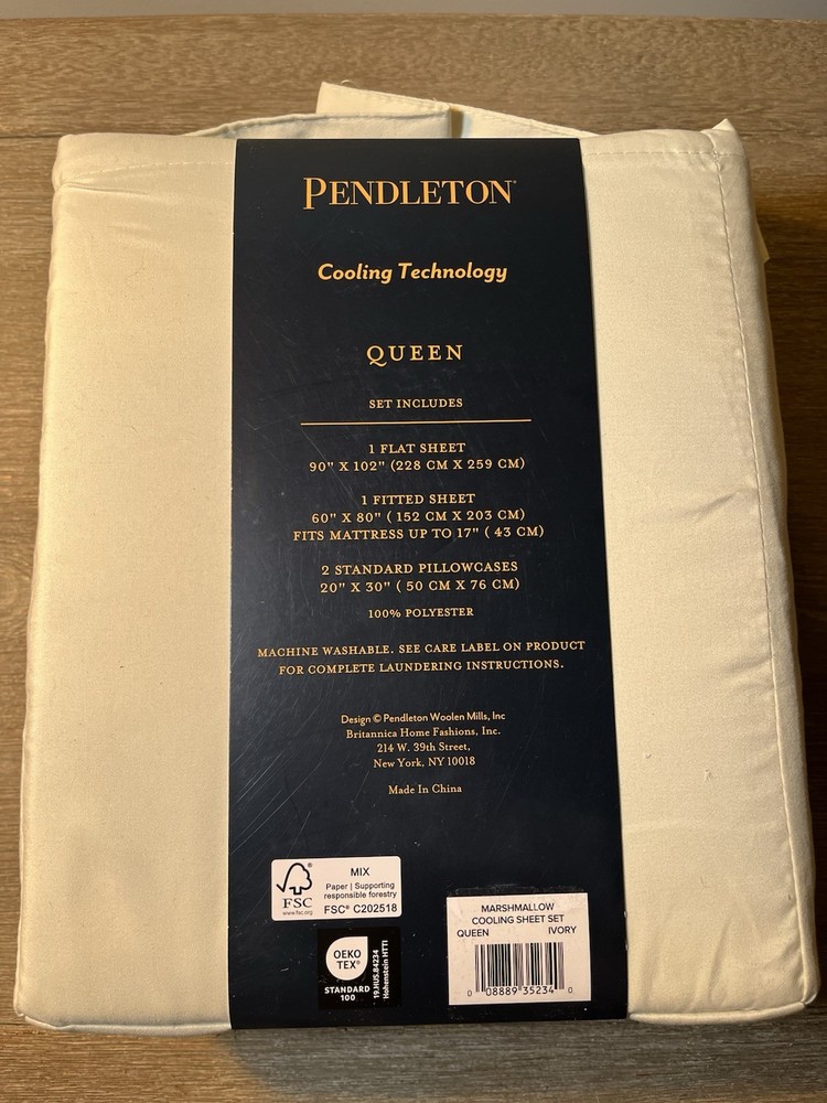 Pendleton Queen Size Cooling Technology Bed Sheet Set Marshmallow Ivory NWT