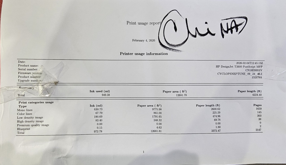 HP DesignJet T2600 36" PostScript MFP Plan Printer Scanner Copier - 3XB78A