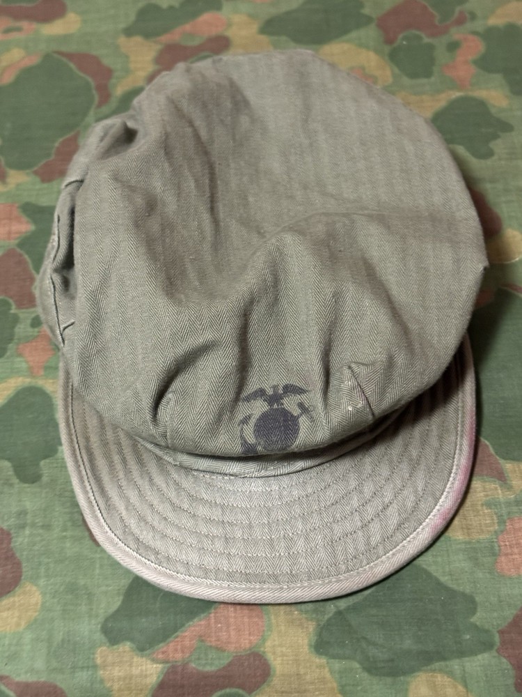 Original WWII U.S. Marine Corps HBT P44 Cap , Medium