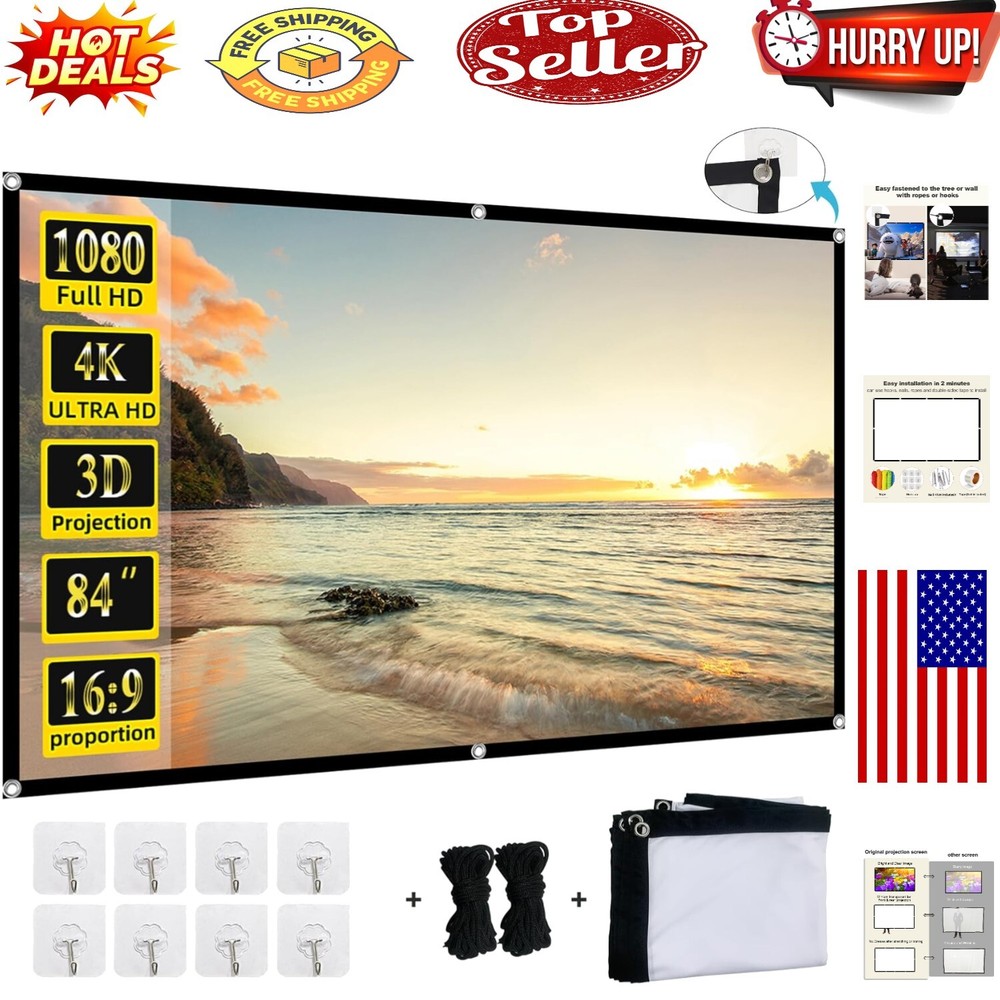 Versatile 84" 4K Double-Sided Projection Screen - Easy Install for Any Setting