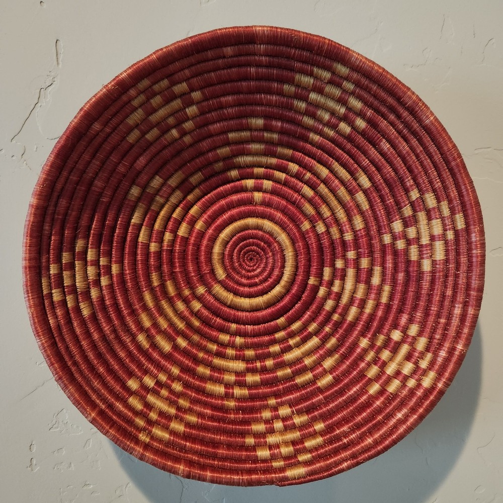 Rwanda Basket Large Fruit Bowl  Wall Decor Red Natural