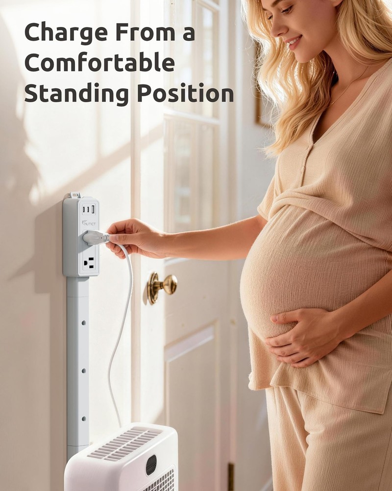 NUTICT Electrical Outlet Extender Stick, 2 AC Outlets & 2 USB-C & large, Grey