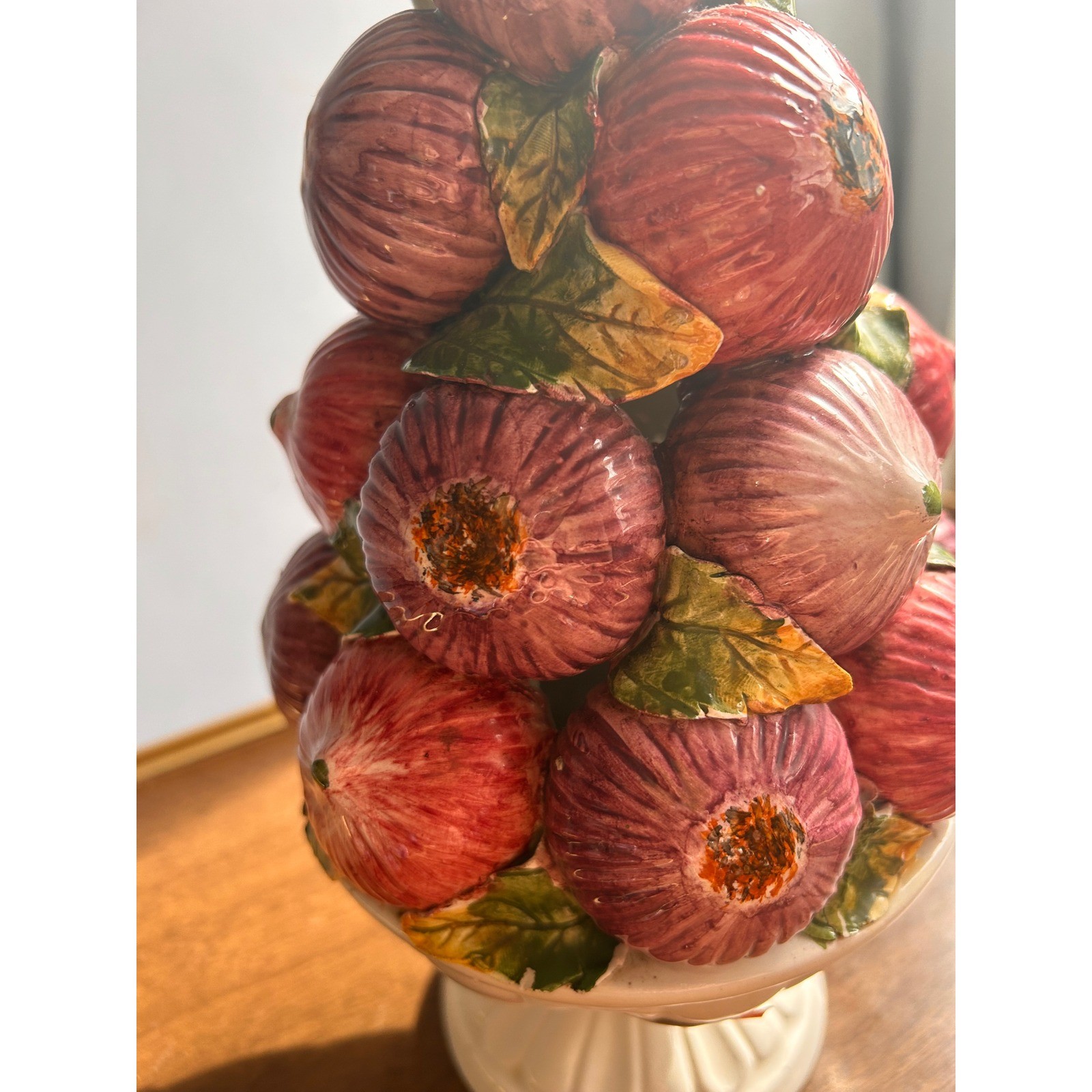 VTG Ceramic Onion Fig Fruit Topiary Centerpiece Italian Majolica Style Pedestal