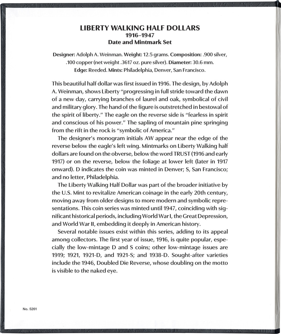 Whitman Prestige™ Album-Liberty Walking Half Dollars: 1916-47 Date/Mintmark Set