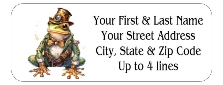 150 Steam Punk Frog Steampunk  Return Address Labels Personalized Printed