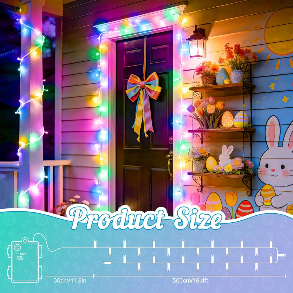 Easter String Lights Battery Operated, Pastel Easter Lights with Timer 16.4Ft 50