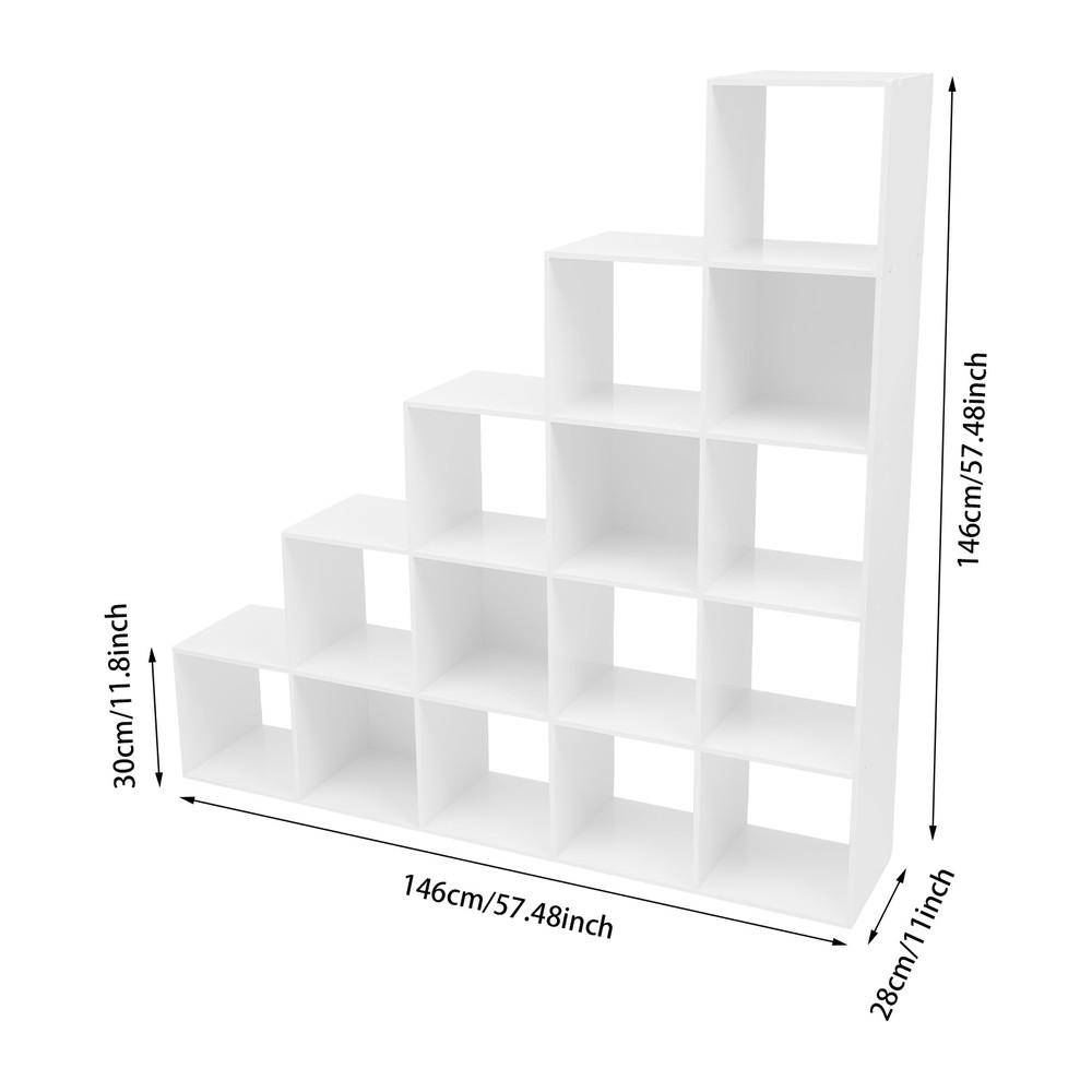 L-Shaped Corner Shelf White Ladder Cube Storage Bookcase 15-Cube Organizer