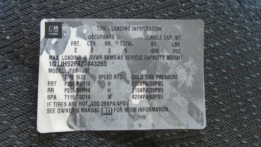 JACK & TOOL KIT FITS 2002 CAVALIER 4DR SDN 594857