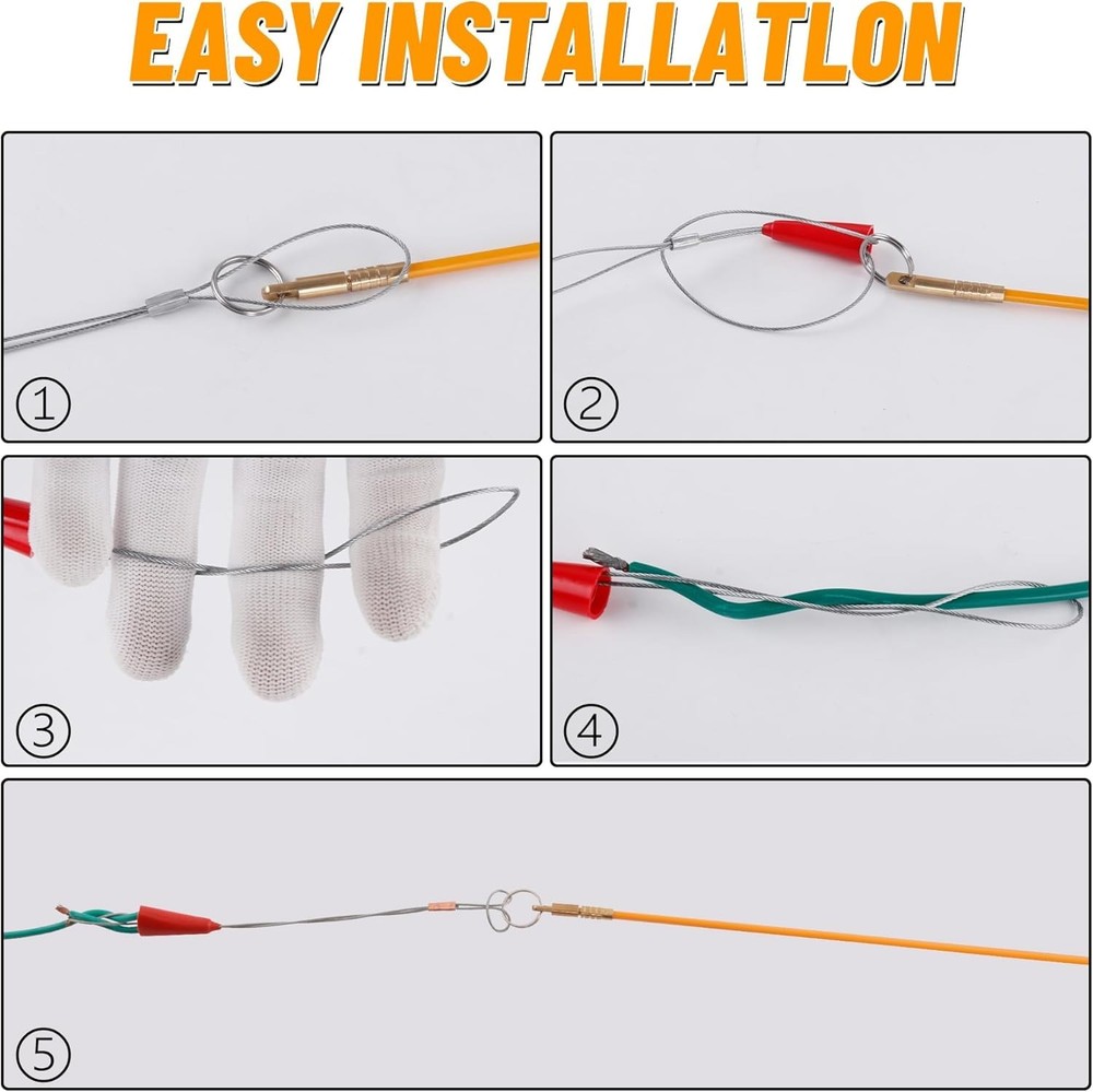 11FT Fiberglass Running Electrical Wire Cable Glow Rods Wire Pulling Tools Fi...