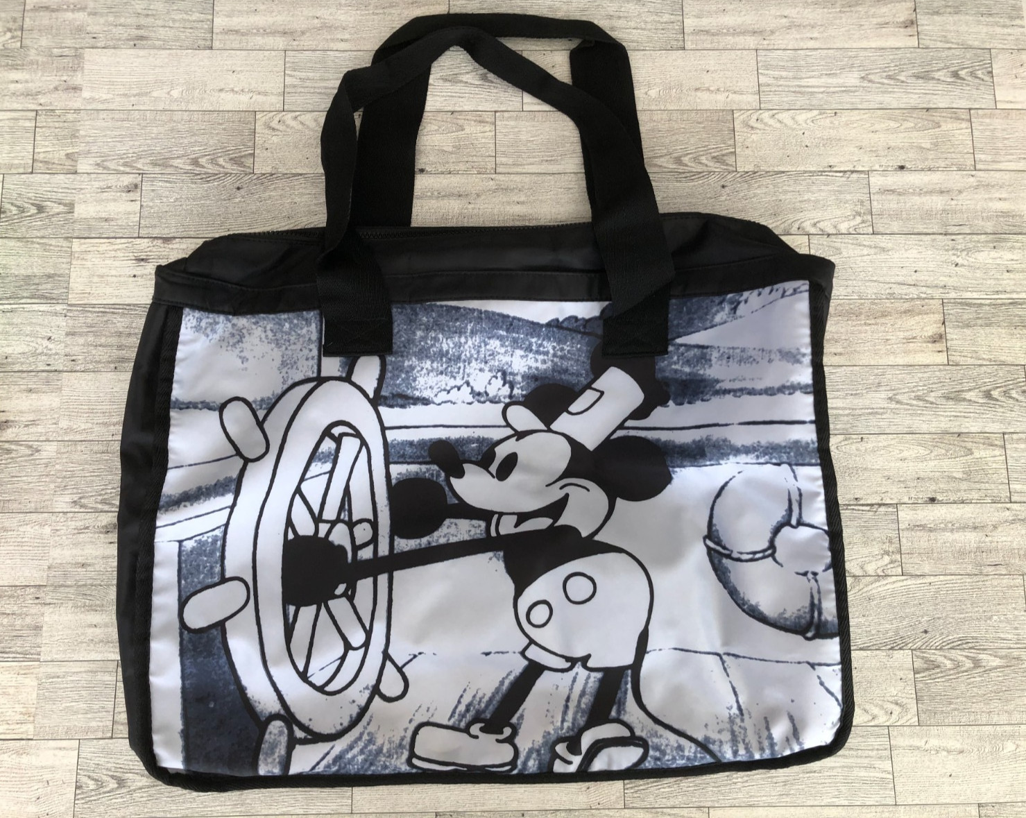Disney Store Mickey Mouse Steamboat Willie Large Zipper Tote Bag Double Handle
