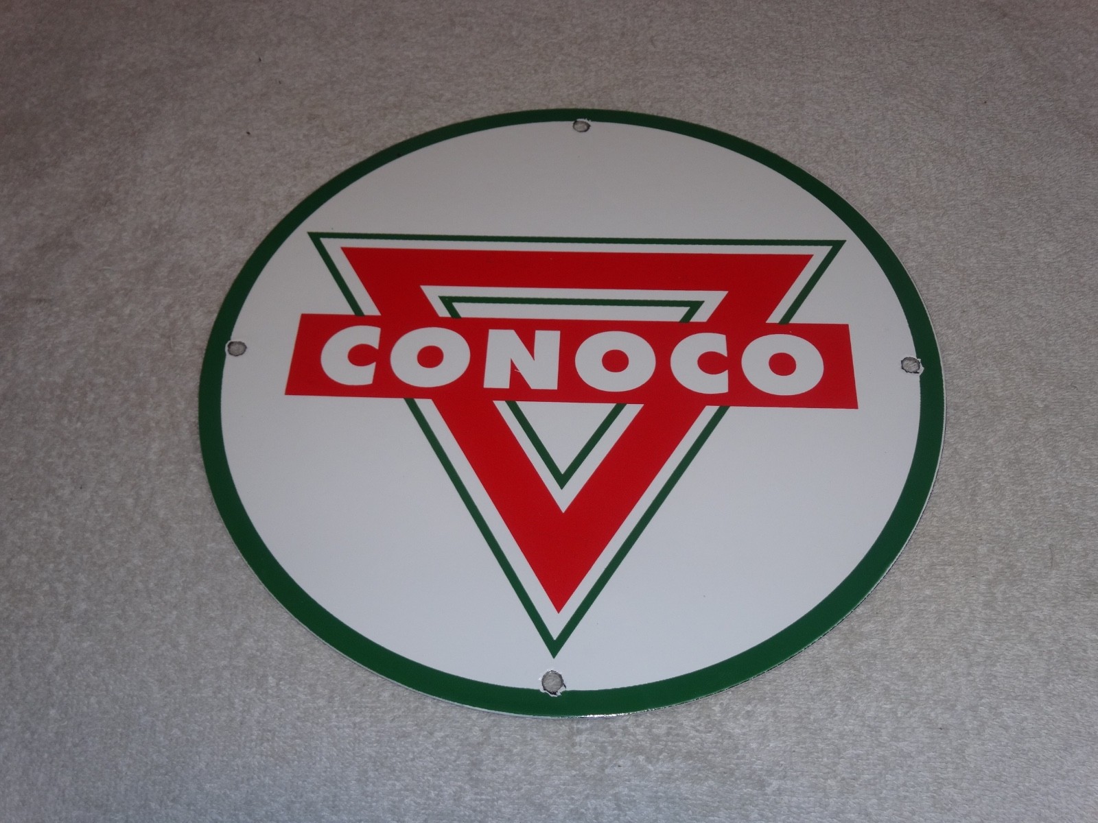 VINTAGE CONOCO ROYAL 11 3/4" PORCELAIN METAL MARLAND GASOLINE, STANDARD OIL SIGN