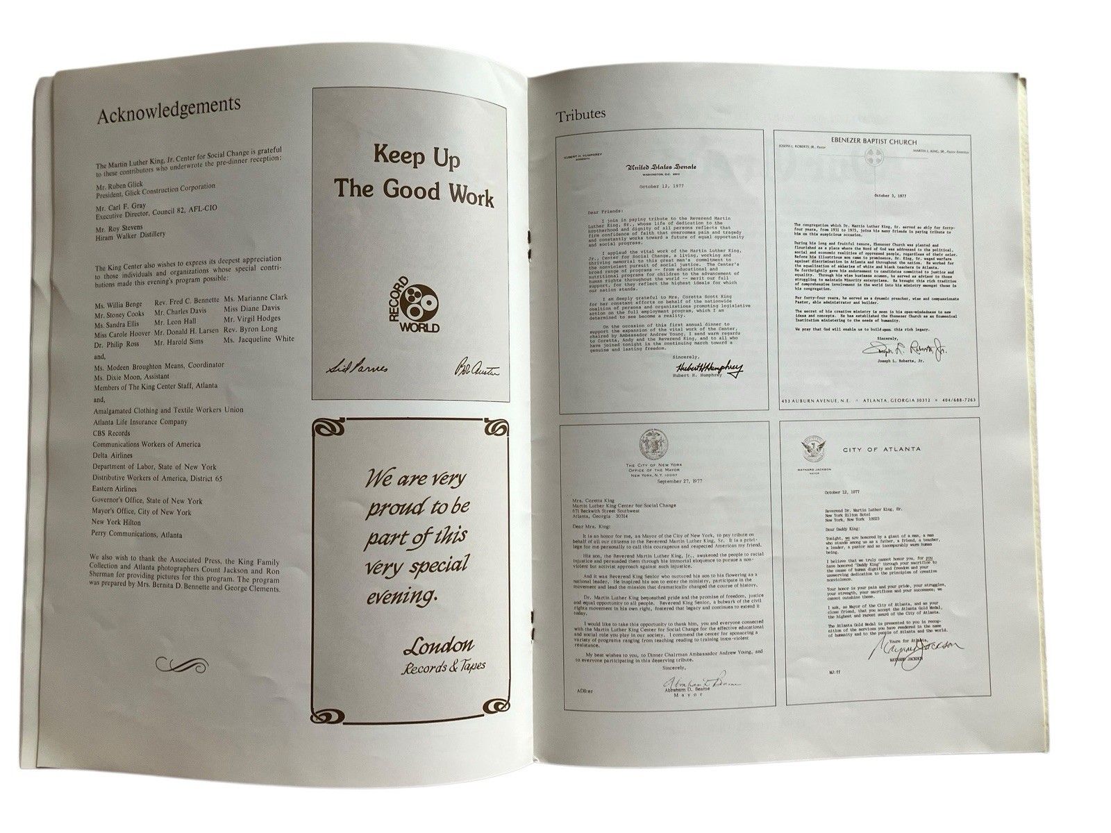 Vtg Martin Luther King Jr Center For Social Change First Annual Dinner Program