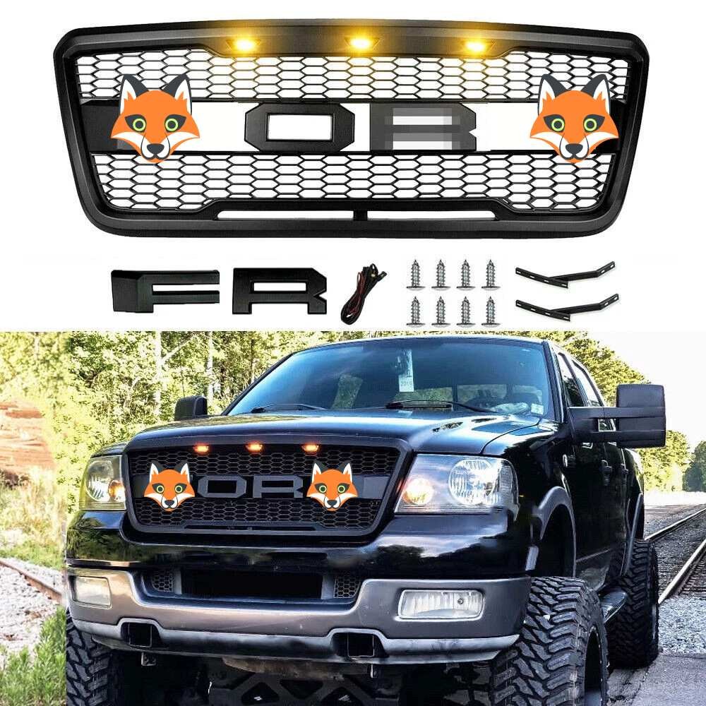 For 2004-2008 F150 F-150 Raptor Style Front Bumper Grille Grill Black w/Lights