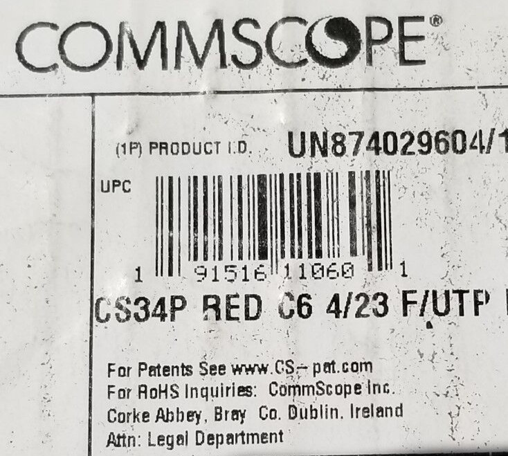 Commscope CS34P 23/4P Cat6 F/UTP WebTrak Plenum Shielded Network Cable Red/100ft