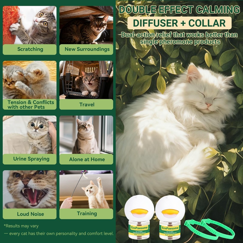 Cat Calming Kit: 2 Diffusers, 2 Refills, & 2 Collars - Stress & Anxiety Relief