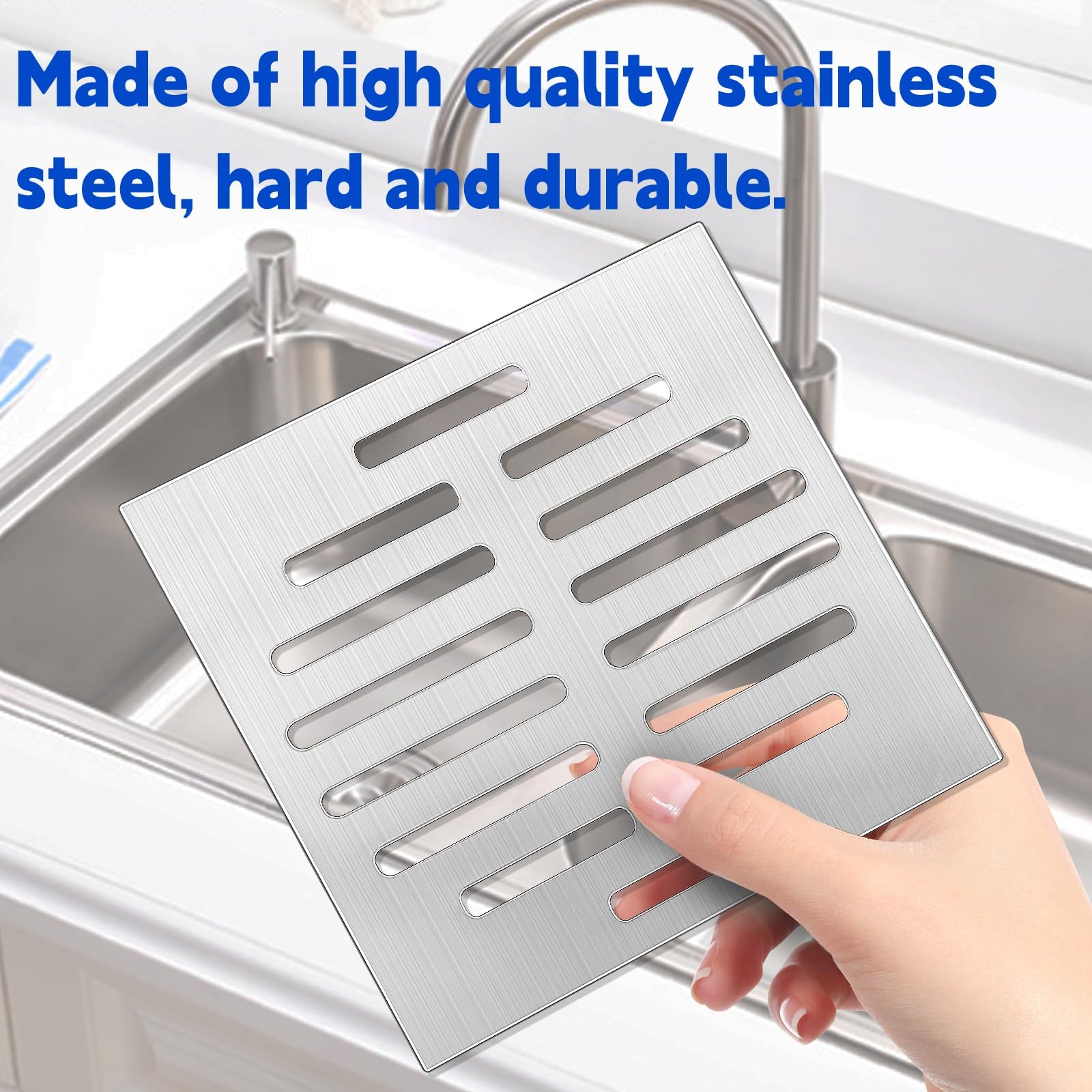 Stainless Steel Square Floor Drain Cover 6 Inch 14 Holes Silver Tone