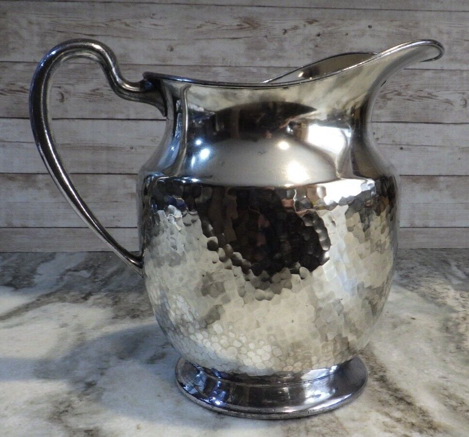 Vintage EPNS Hammered Nickle Silver Water Pitcher