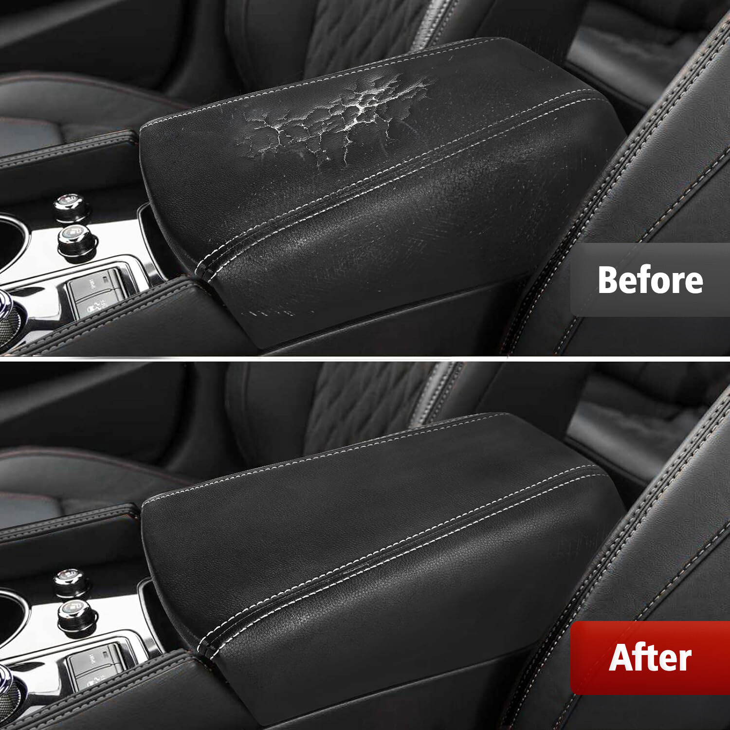 Fit 2016-2023 Nissan Maxima Center Console Lid Armrest Leather Cover Gray Stitch