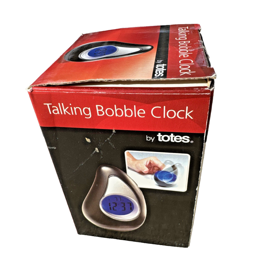 NEW Totes Talking Bobble Clock 91715 Black Silver Blue Backlight