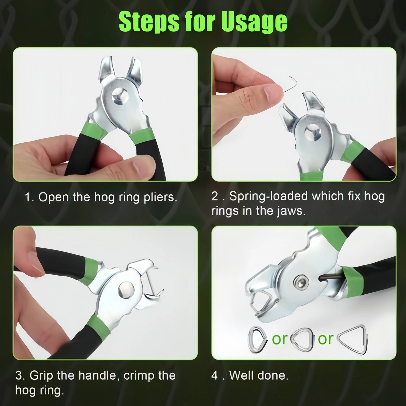 Straight Hog Ring Pliers 240Pcs 3/4 1/2 3/8 inch Rings Kit Upholstery Seat Cover