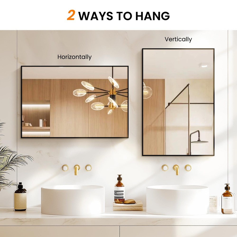 Bathroom Vanity Mirror for Wall, 2 Pack 36" x 24" Metal Framed Rectangular Ba...